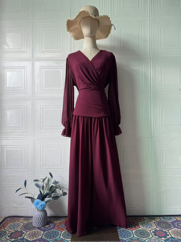 Rochie cu model cu puncte în valuri, talie înaltă, croială A-line, guler pătrat, mâneci clopot