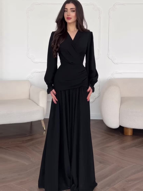 Rochie cu model cu puncte în valuri, talie înaltă, croială A-line, guler pătrat, mâneci clopot