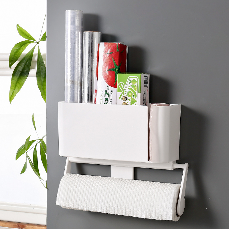 Zidni stalak za kuhinjsku rolu papira, skladištenje plastične folije i ručnika (Materijal: plastika; Model: 1334/1329; Stil: moderni minimalizam; Funkcija: višestruka namjena)