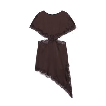 Čipkasta haljina s izloženim strukom i patchworkom – okrugli izrez, midi duljina, mješavina poliestera, europski i američki stil