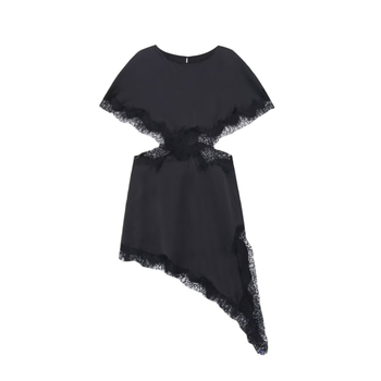 Čipkasta haljina s izloženim strukom i patchworkom – okrugli izrez, midi duljina, mješavina poliestera, europski i američki stil