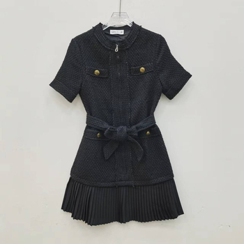 Rochie din tweed cu croi în A, guler rotund, fermoar, amestec lână-poliester