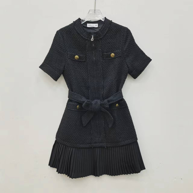 Rochie din tweed cu croi în A, guler rotund, fermoar, amestec lână-poliester