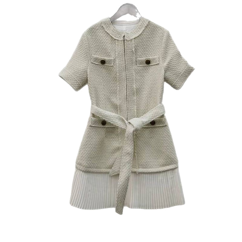 Rochie din tweed cu croi în A, guler rotund, fermoar, amestec lână-poliester