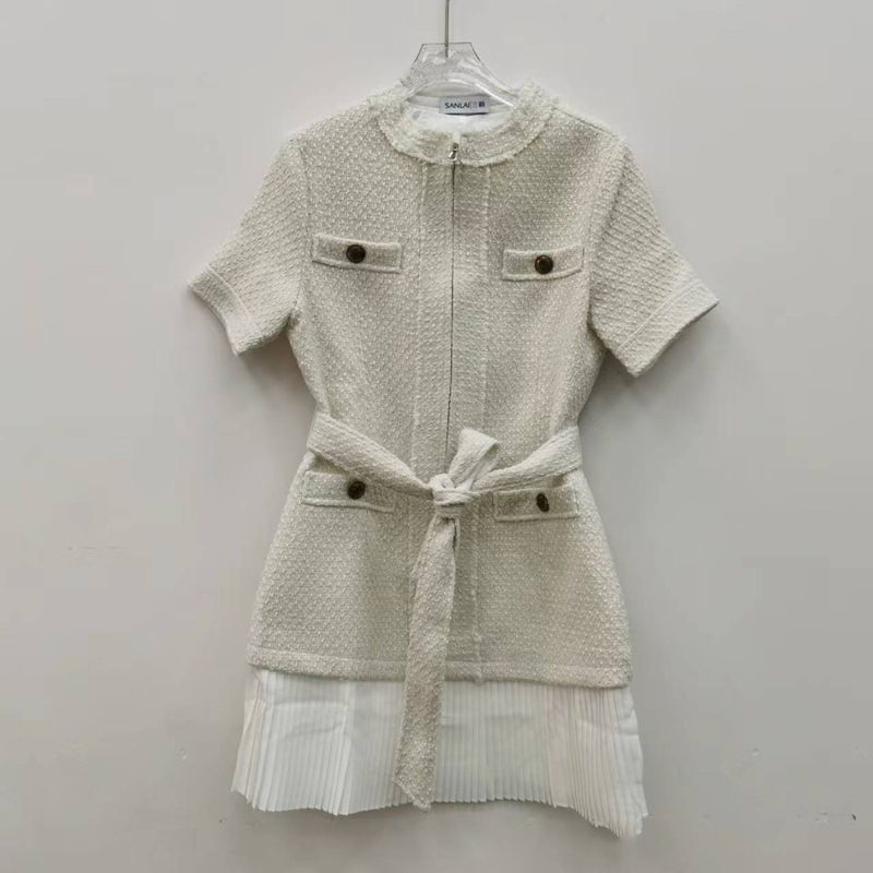 Rochie din tweed cu croi în A, guler rotund, fermoar, amestec lână-poliester