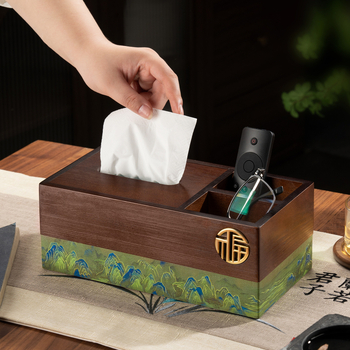 Fából készült asztali zsebkendő tartó távirányító-tárolóval, új kínai stílusú nappaliba