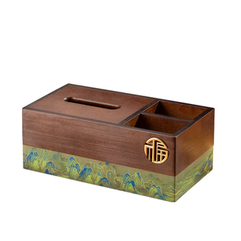 Fából készült asztali zsebkendő tartó távirányító-tárolóval, új kínai stílusú nappaliba