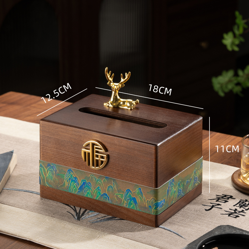 Fából készült asztali zsebkendő tartó távirányító-tárolóval, új kínai stílusú nappaliba
