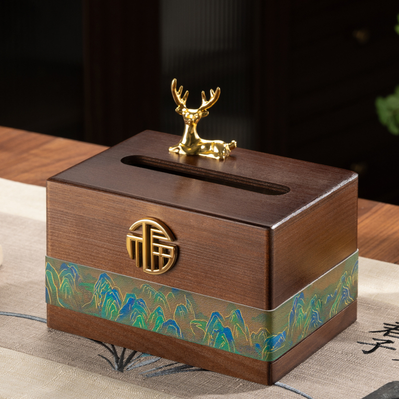 Fából készült asztali zsebkendő tartó távirányító-tárolóval, új kínai stílusú nappaliba