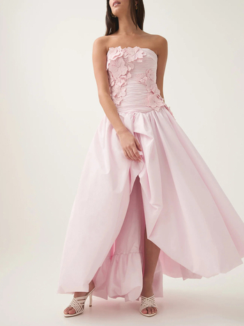 Rochie maxi cu design din colaj floral, decolteu off-shoulder, fustă tip umbrelă, material bumbac-poliester