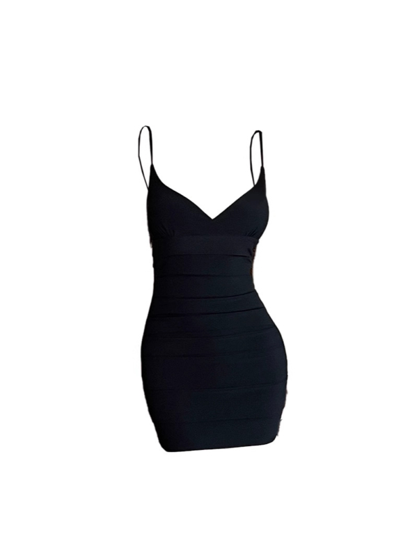 Haljina bez rukava s V izrezom, ruched, midi duljine, Milk Silk