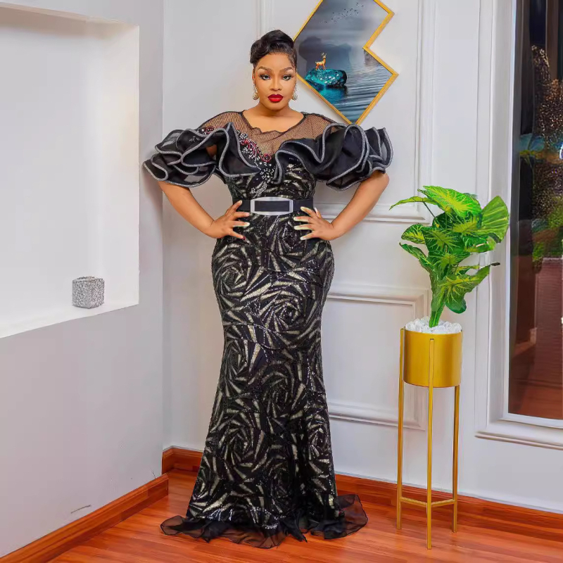 Rochie de seară cu paiete, lungă, stil socialite, toamnă 2022
