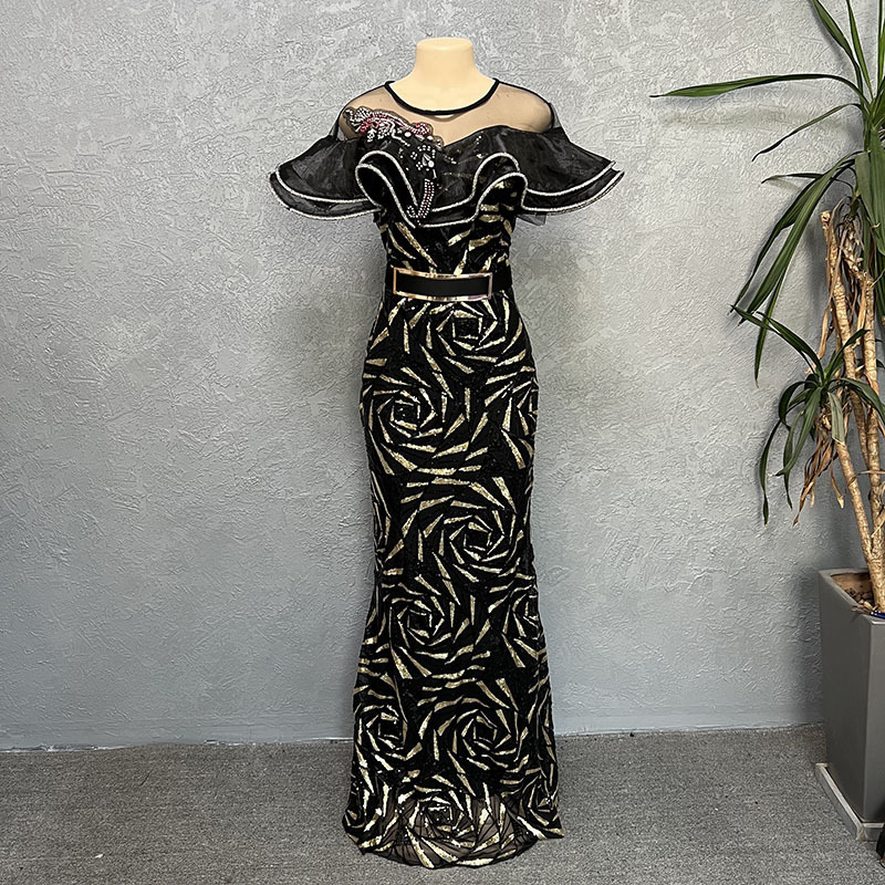 Rochie de seară cu paiete, lungă, stil socialite, toamnă 2022