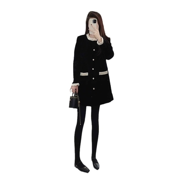 Haljina A-linije, Hepburn stil, francuski retro, okrugli izrez, dugi rukavi, srednja duljina