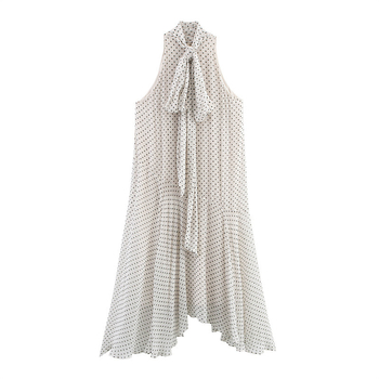 Рокля с халтер, точков принт, полиестер, A-линия, без ръкави