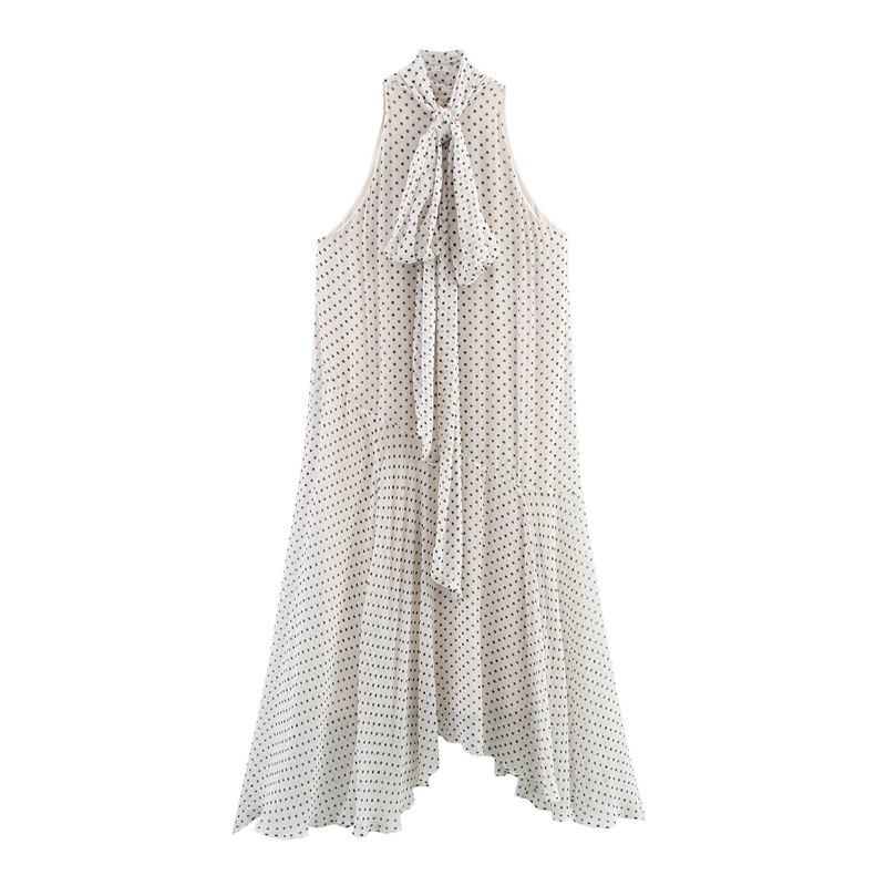 Рокля с халтер, точков принт, полиестер, A-линия, без ръкави