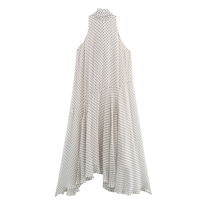 Рокля с халтер, точков принт, полиестер, A-линия, без ръкави