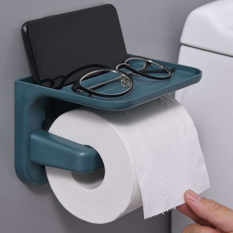 Zidni držač toaletnog papira bez bušenja — višefunkcionalni plastični nosač za role papira (moderni minimalistički stil)