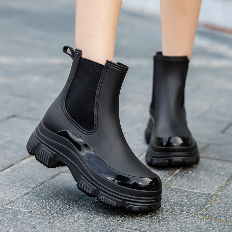 Ženske PVC čizme za kišu, niski tubus, debeli potplat, niski pet 1–3 cm, jednobojni uzorak