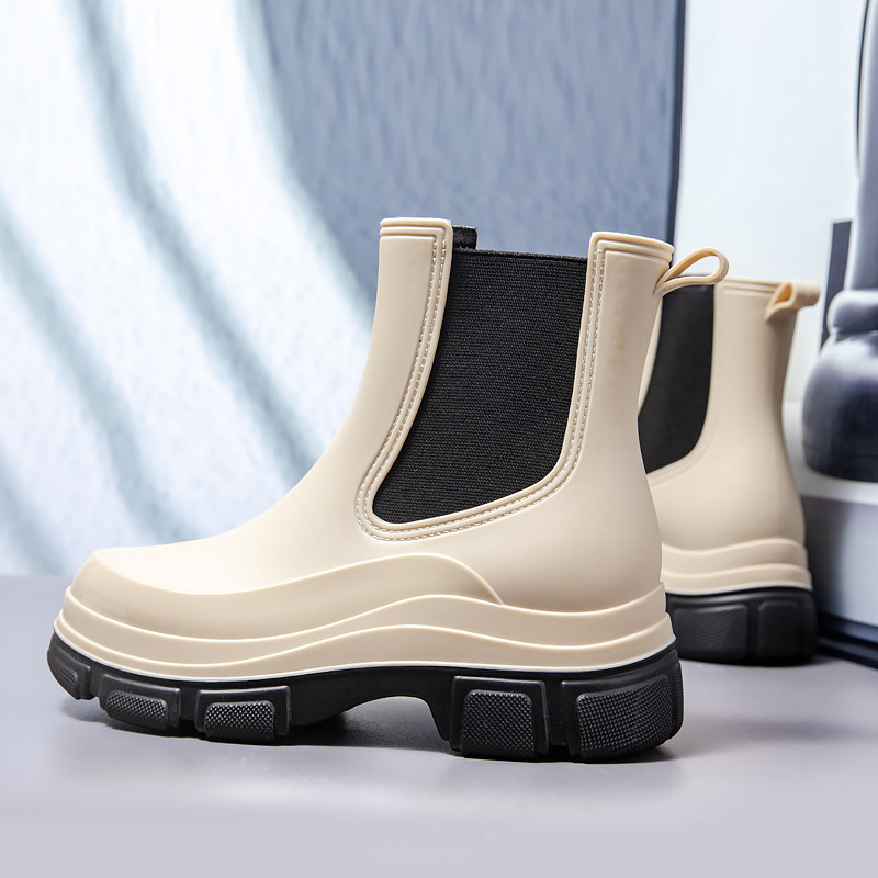 Ženske PVC čizme za kišu, niski tubus, debeli potplat, niski pet 1–3 cm, jednobojni uzorak