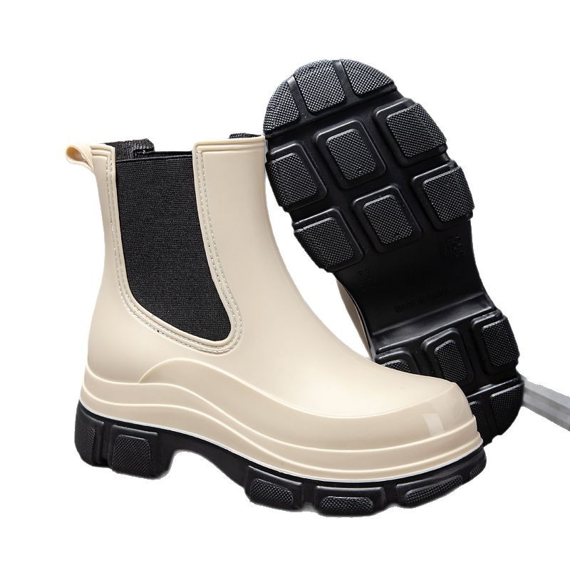 Ženske PVC čizme za kišu, niski tubus, debeli potplat, niski pet 1–3 cm, jednobojni uzorak