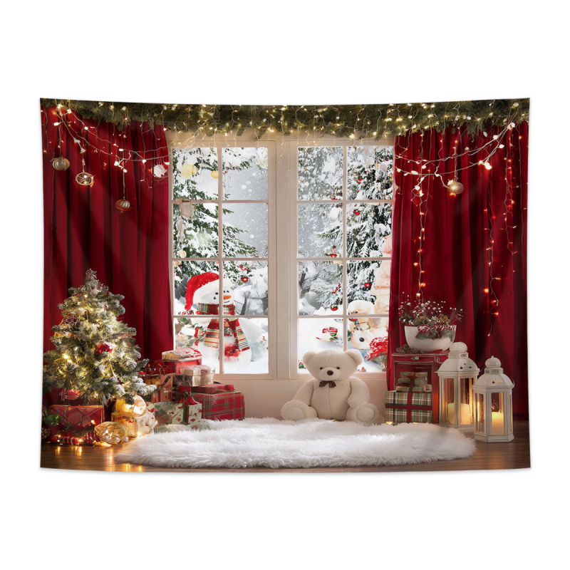 Χριστουγεννιάτικο ταπετσαρία τοίχου με χιονισμένο τοπίο και τζάκι — πολυεστέρας, 100% πολυεστέρας, μηχανική ύφανση, ορθογώνιο, δυνατότητα προσαρμογής