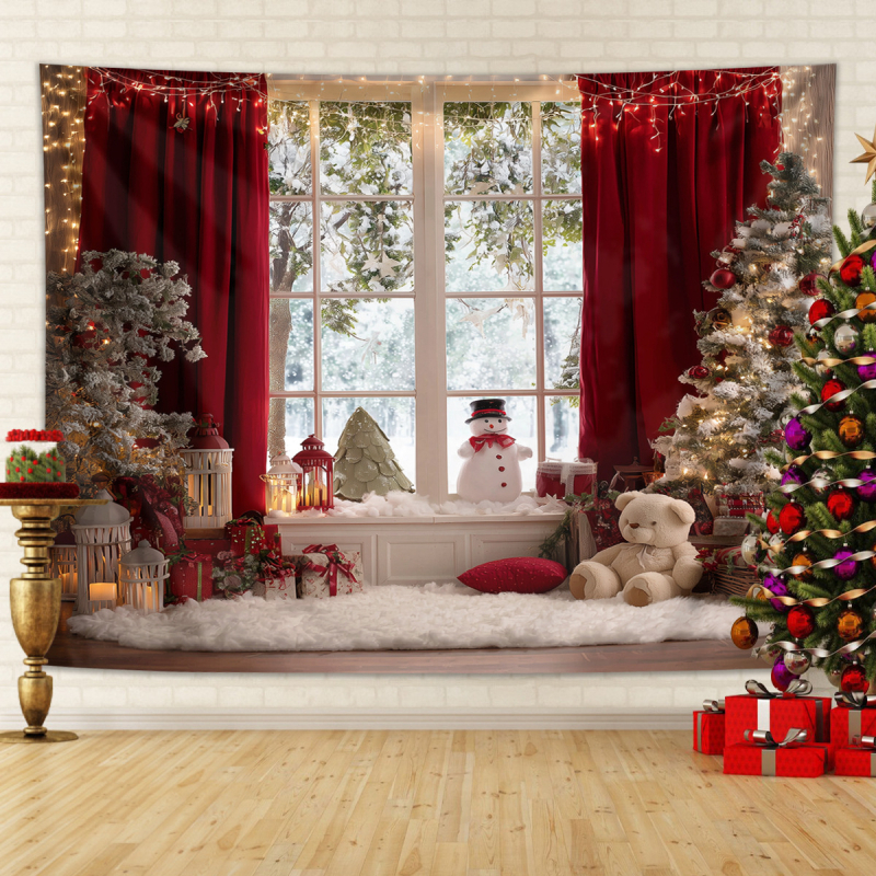 Χριστουγεννιάτικο ταπετσαρία τοίχου με χιονισμένο τοπίο και τζάκι — πολυεστέρας, 100% πολυεστέρας, μηχανική ύφανση, ορθογώνιο, δυνατότητα προσαρμογής