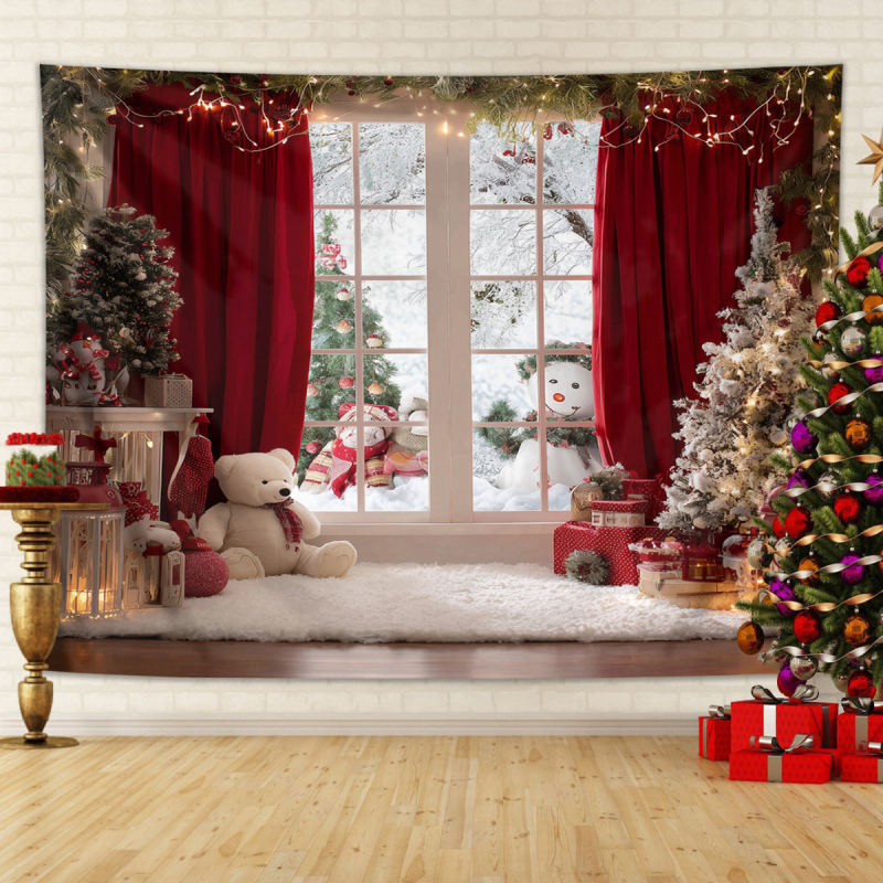 Χριστουγεννιάτικο ταπετσαρία τοίχου με χιονισμένο τοπίο και τζάκι — πολυεστέρας, 100% πολυεστέρας, μηχανική ύφανση, ορθογώνιο, δυνατότητα προσαρμογής