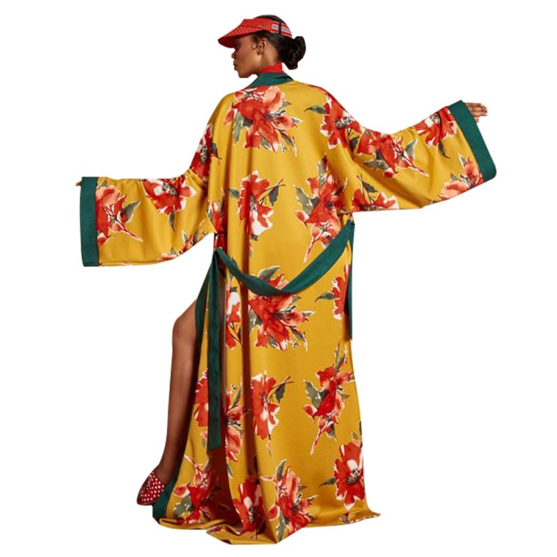 Jakna s kimono uzorkom, cvjetni uzorak, poliester, dugi raglani rukavi, labav kroj, produžena duljina