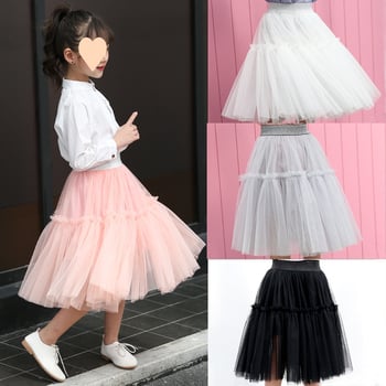 Детска пола за момичета с мрежеста тюл, стил пачворк, абстрактен принт, подплата от модал