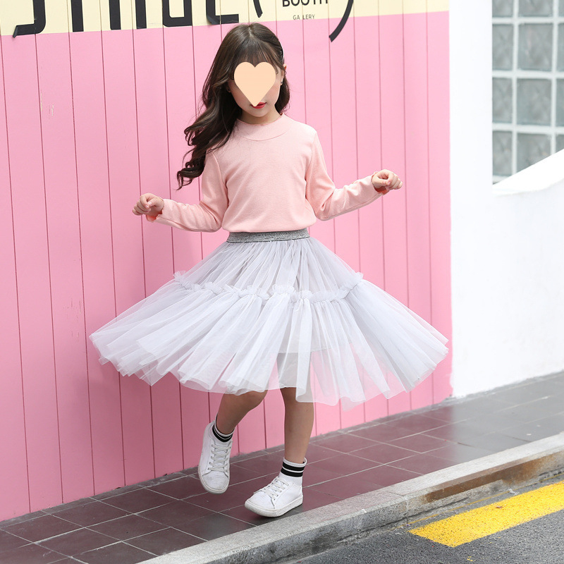 Детска пола за момичета с мрежеста тюл, стил пачворк, абстрактен принт, подплата от модал