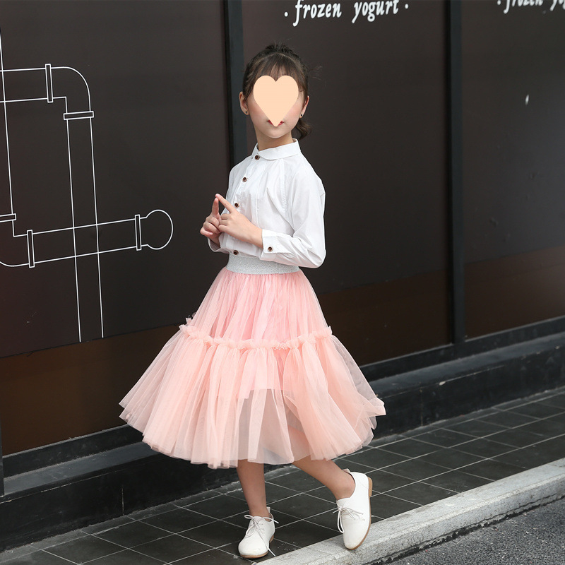 Детска пола за момичета с мрежеста тюл, стил пачворк, абстрактен принт, подплата от модал