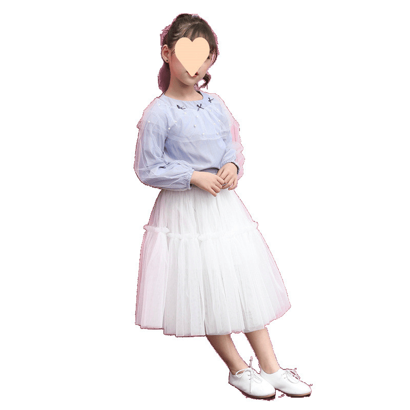 Детска пола за момичета с мрежеста тюл, стил пачворк, абстрактен принт, подплата от модал