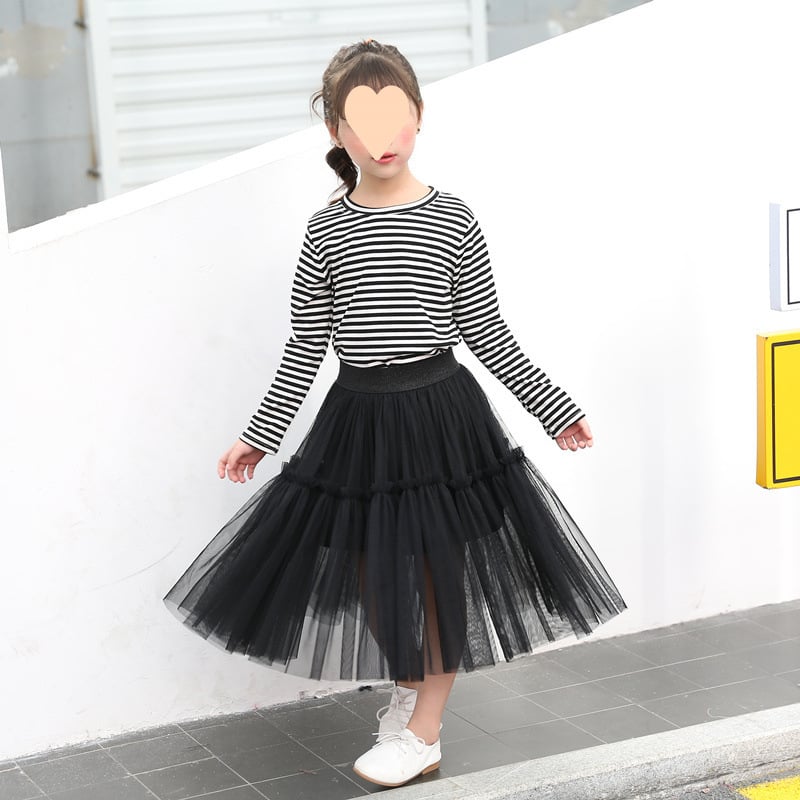 Детска пола за момичета с мрежеста тюл, стил пачворк, абстрактен принт, подплата от модал