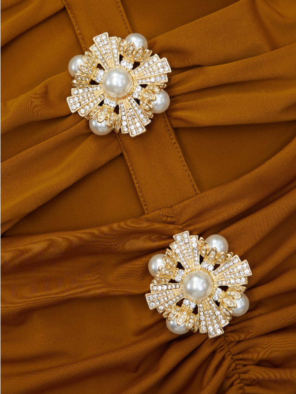 Rochie florală fără umăr, stil bandaj, lungă, talie înaltă, material poliester-elastan, fermoar, elegantă pentru seară