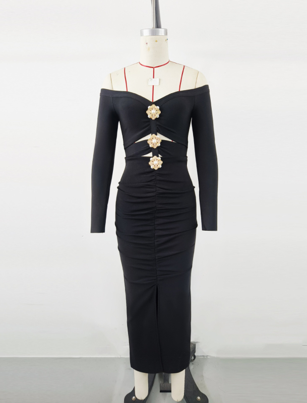 Rochie florală fără umăr, stil bandaj, lungă, talie înaltă, material poliester-elastan, fermoar, elegantă pentru seară