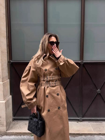 Palton trench cu glugă și curea, căptușit, din poliester, croială lejeră, stil urban de toamnă