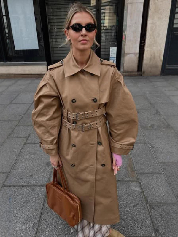 Palton trench cu glugă și curea, căptușit, din poliester, croială lejeră, stil urban de toamnă