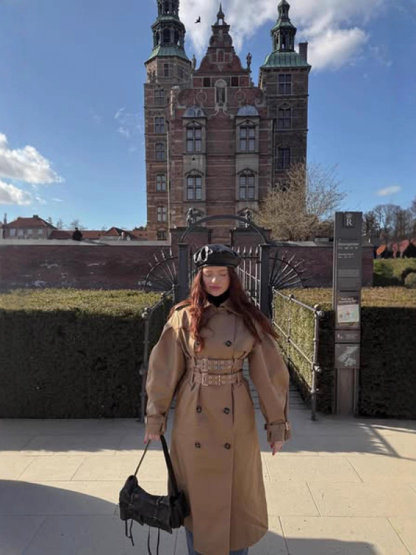 Palton trench cu glugă și curea, căptușit, din poliester, croială lejeră, stil urban de toamnă