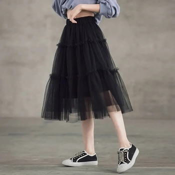 Детска пола тип торта, принцес стил, полиестер, еднотонна, за деца над 8 години