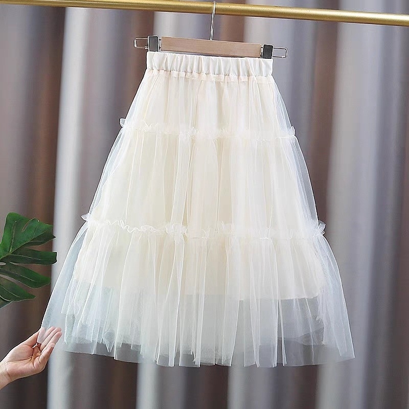 Детска пола тип торта, принцес стил, полиестер, еднотонна, за деца над 8 години