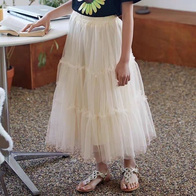 Детска пола тип торта, принцес стил, полиестер, еднотонна, за деца над 8 години