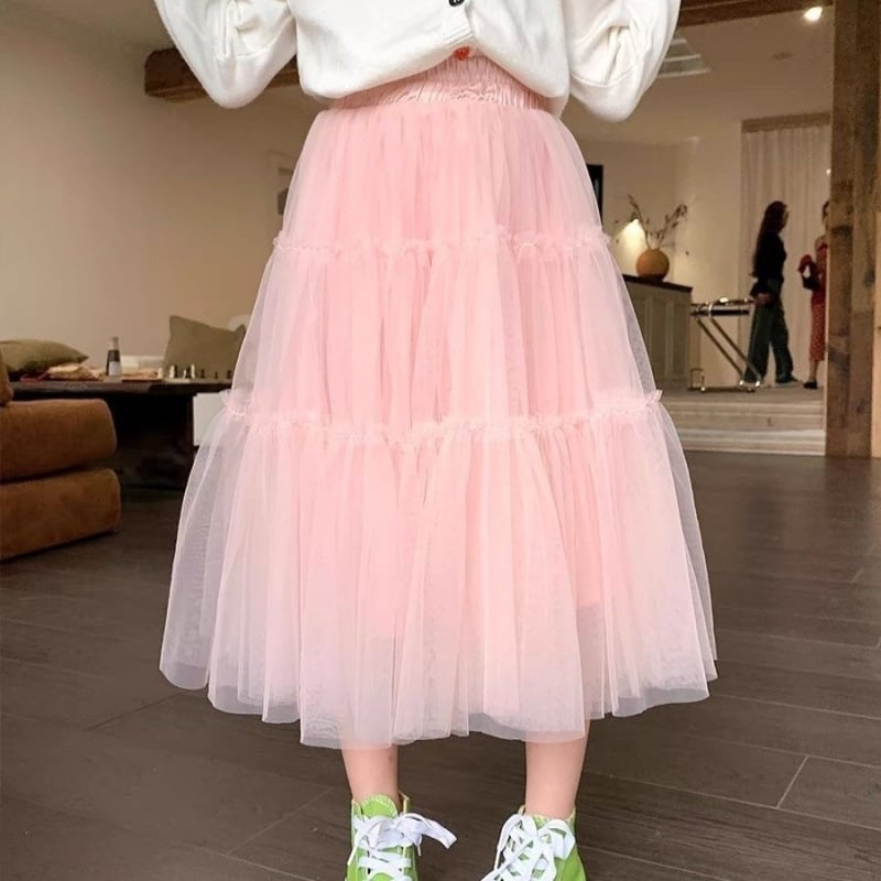 Детска пола тип торта, принцес стил, полиестер, еднотонна, за деца над 8 години