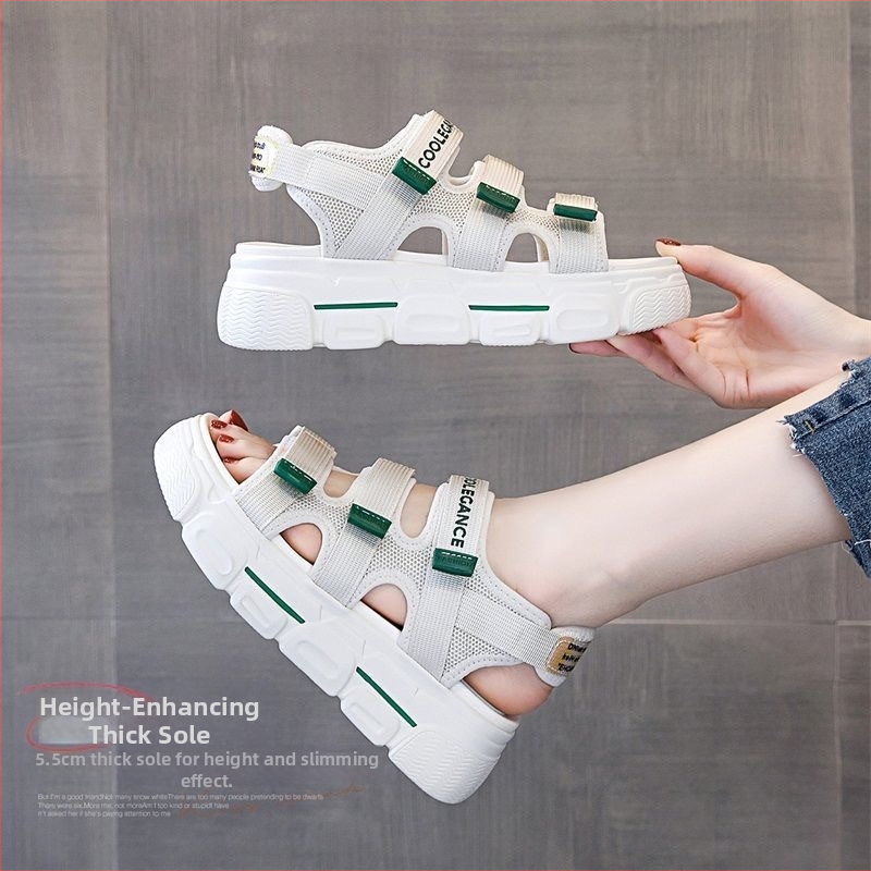 Sandale sport pentru femei - suprafață din plasă, talpă din cauciuc, vârf rotund, închidere cu cataramă, talpă de 3 cm grosime