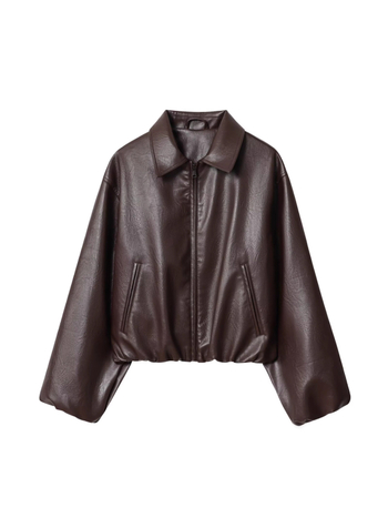 Geacă bomber din piele artificială pentru femei, poliester, mâneci lungi, fermoar, lungime 50–65 cm, grosime medie