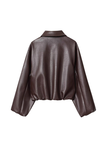 Geacă bomber din piele artificială pentru femei, poliester, mâneci lungi, fermoar, lungime 50–65 cm, grosime medie