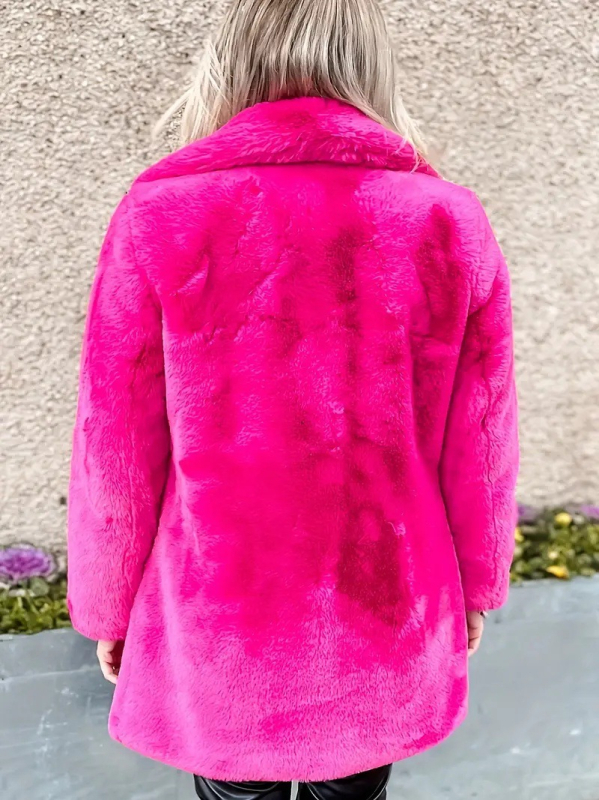 Palton din blană sintetică cu guler rever, mâneci lungi, lungime medie, iarna 2025