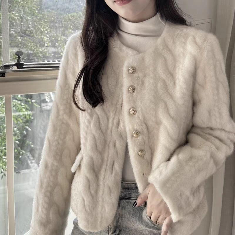 2025 Chanel-inspiriran kratki ženski kaput s debelim mink velvetom i Rex kunić krznom, umjetno krzno
