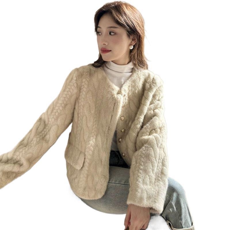 2025 Chanel-inspiriran kratki ženski kaput s debelim mink velvetom i Rex kunić krznom, umjetno krzno
