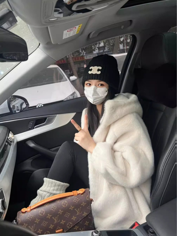 Palton din blană sintetică de nurcă, lungime medie, glugă, mâneci lungi, stil casual (inspirat de japonez și coreean)
